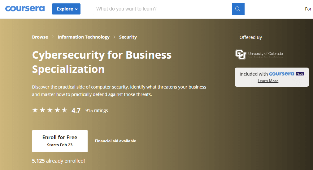Cybersecurity for Business Specialization-course